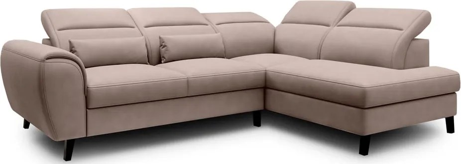 Bézs bársony kinyitható-tárolóhelyes sarokkanapé (jobb oldali-L alakú) Noble – ELTAP