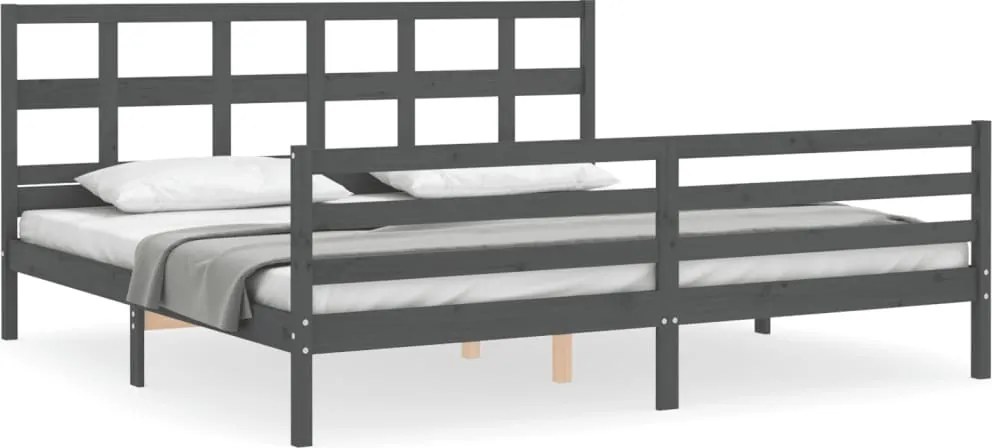 vidaXL szürke tömör fa ágykeret fejtámlával 200 x 200 cm