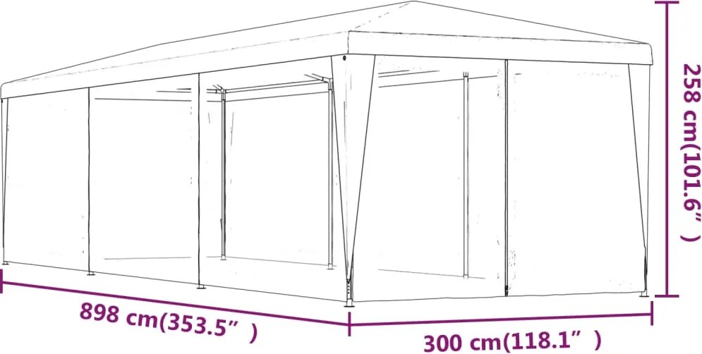Antracit HDPE rendezvénysátor 8 hálós oldalfallal 3x9 m
