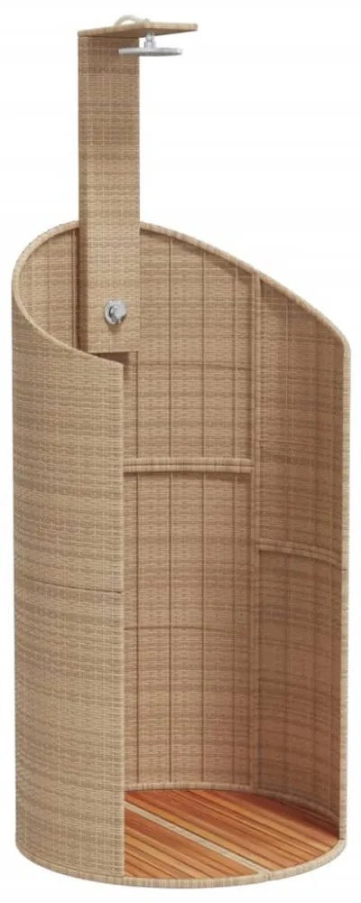 bézs polyrattan és akácfa kültéri zuhanyzó 100x100x241,5 cm