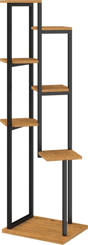 Outsunny 7 polcos virágtartó, 130 cm magas, lépcsőzetes fenyő és acél polcos állvány – Világosbarna | Aosom