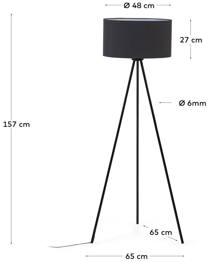 Fekete állólámpa textil búrával (magasság 157 cm) Ikia – Kave Home