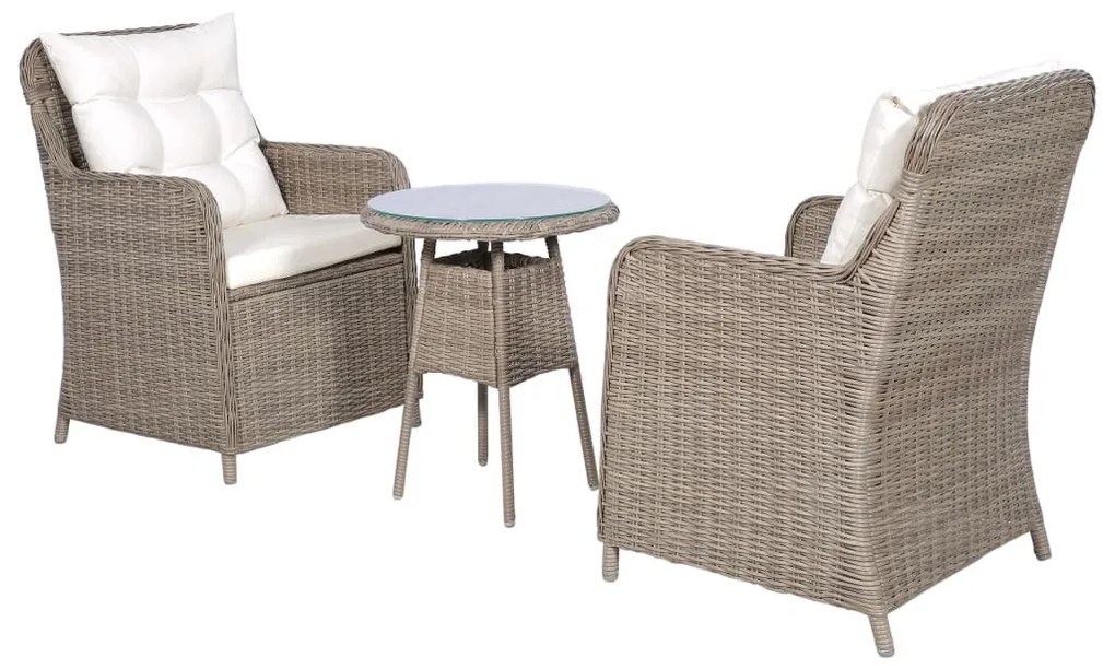 3 darabos barna polyrattan bisztrószett szék- és hátpárnákkal