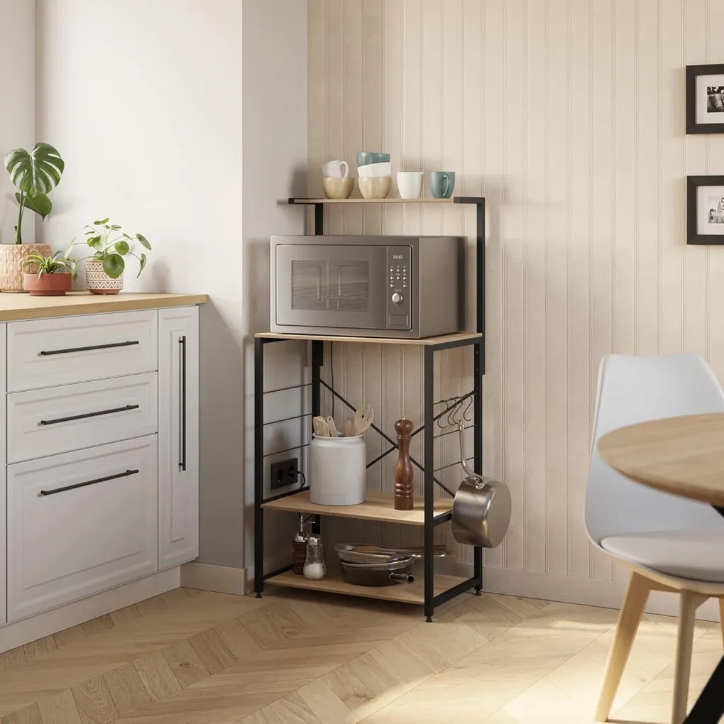Intenso Home 4 szintes konyhai tároló polc 60 x 123cm, sonoma tölgy | Univerzális tároló állvány fém lábakkal