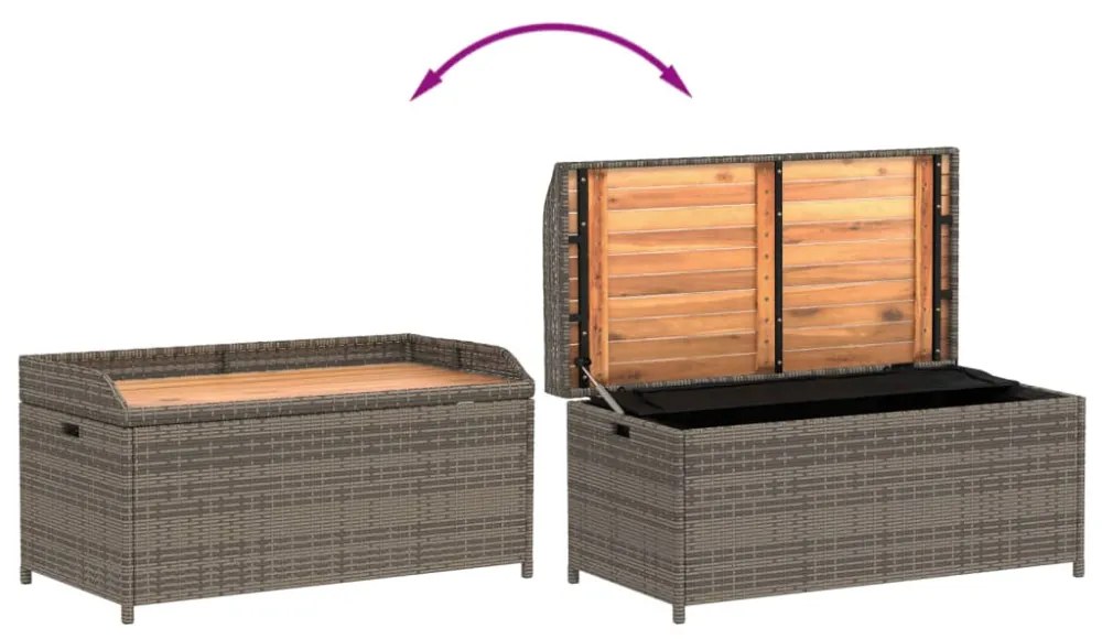 szürke polyrattan és akácfa tárolópad 100 x 50 x 52 cm