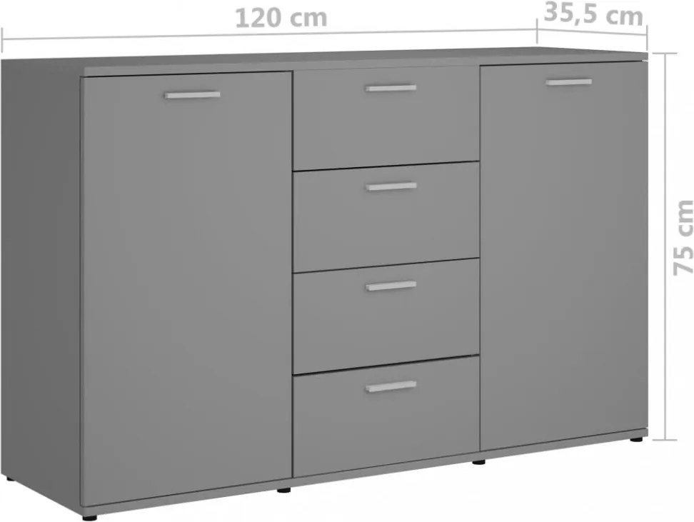 szürke szerelt fa tálalószekrény 120 x 35,5 x 75 cm