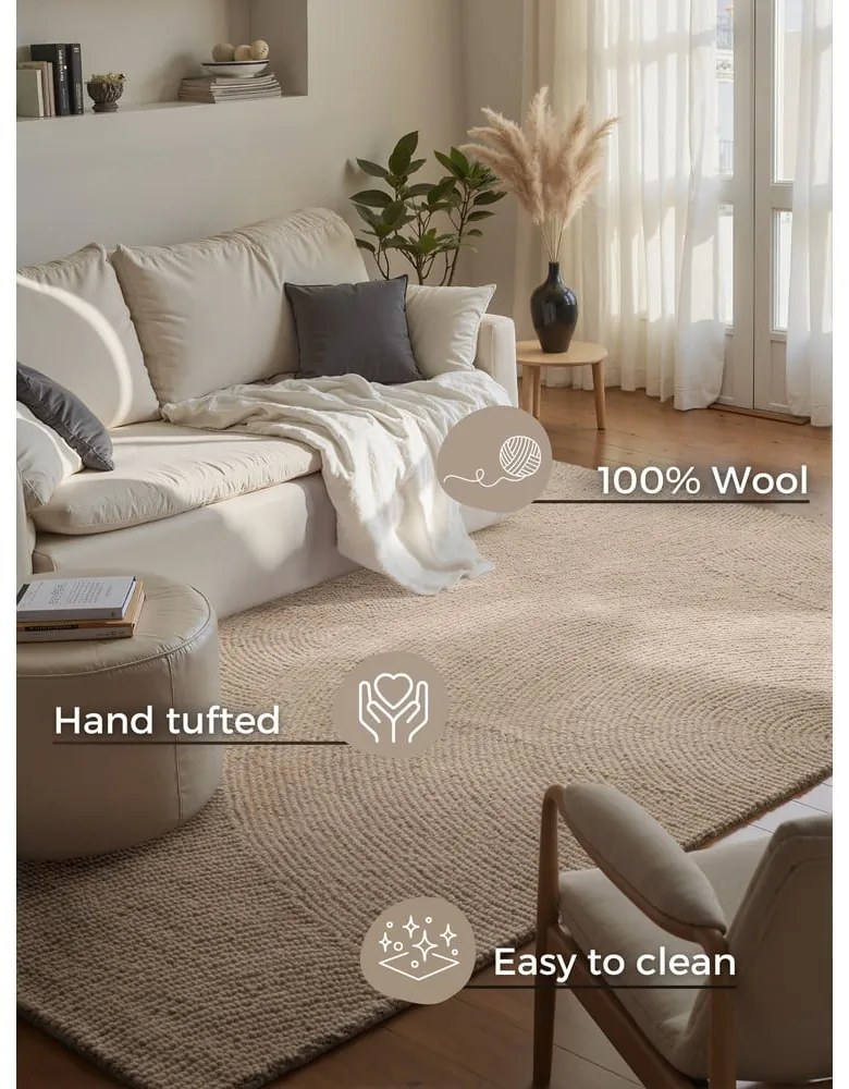 Bézs kézi szövésű gyapjú szőnyeg 120x180 cm Calmio – Hanse Home