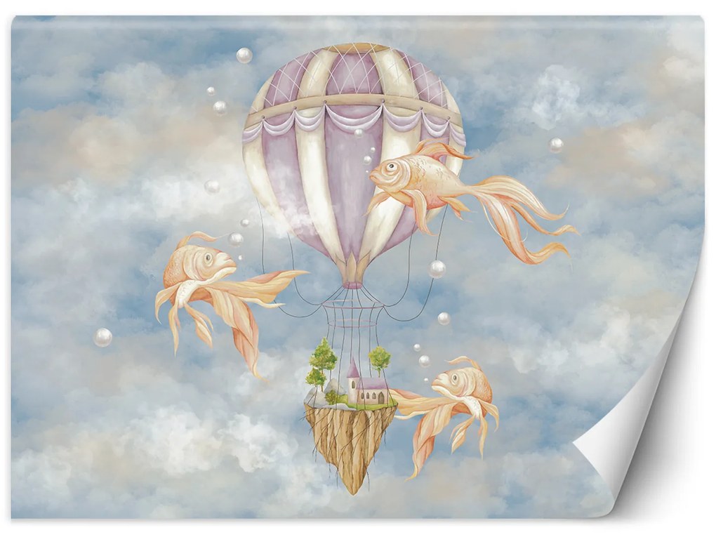 Gario Fotótapéta Holégballon, ház és halak a kék égen Anyag: Vlies, Méret: 100 x 70 cm