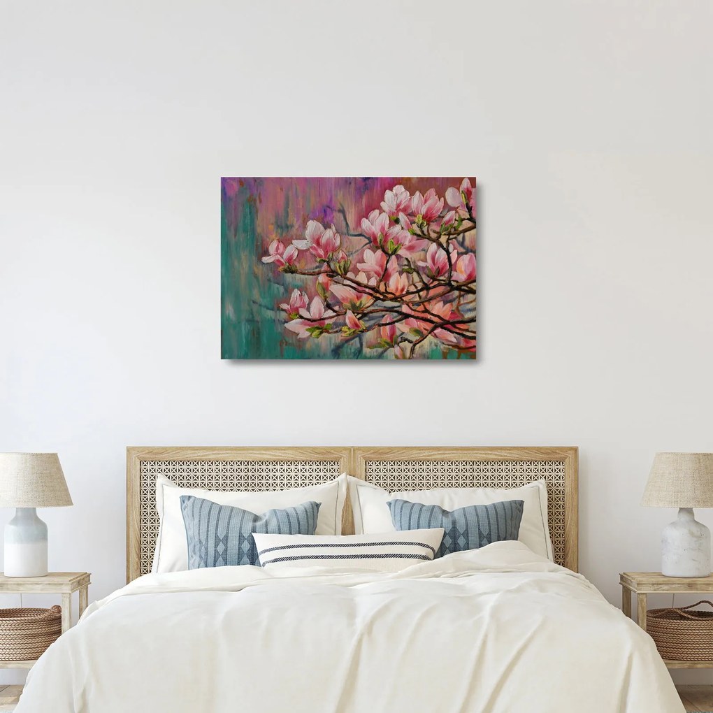 Kép - olajfestmény, virágzó Sakura (üvegen) (70x50 cm)