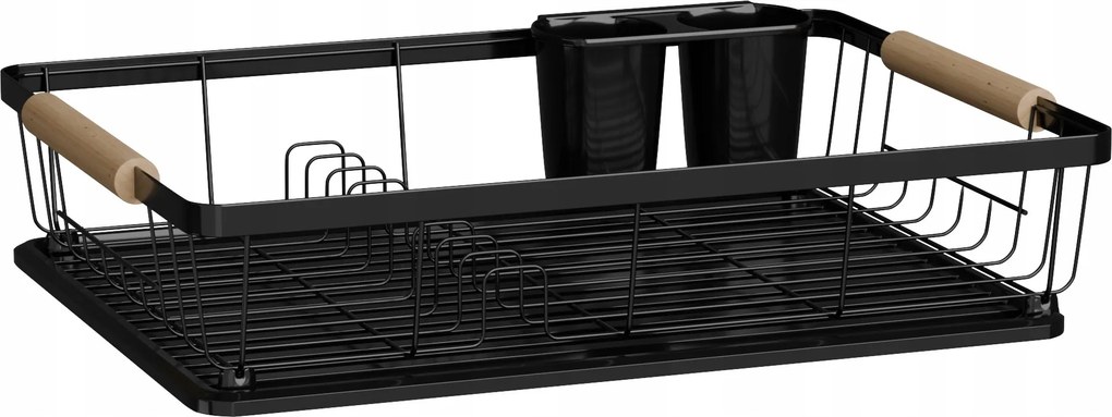 Konyhai Csepegtető Edényszárító Fa Fogantyúkkal, Fekete