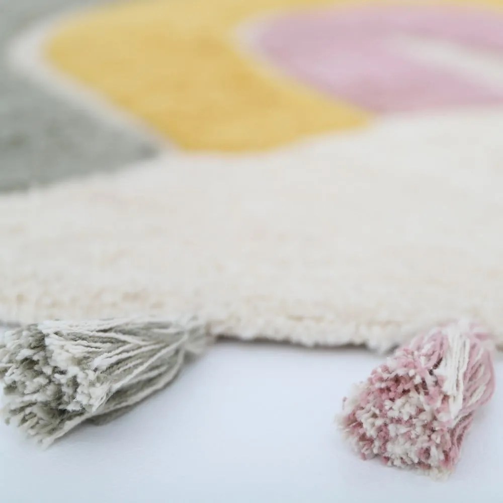 Krémszínű mosható kézi szövésű pamut gyerek szőnyeg ø110 cm Rainbow Moss – Nattiot