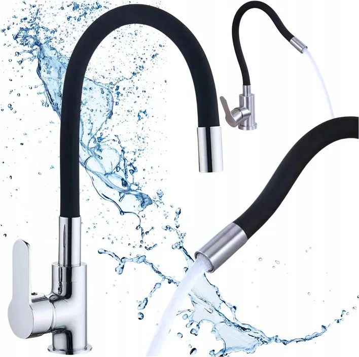 Konyhai csaptelep Fekete rugalmas kifolyócső Csaptelep Hajlékony álló kifolyócsővel