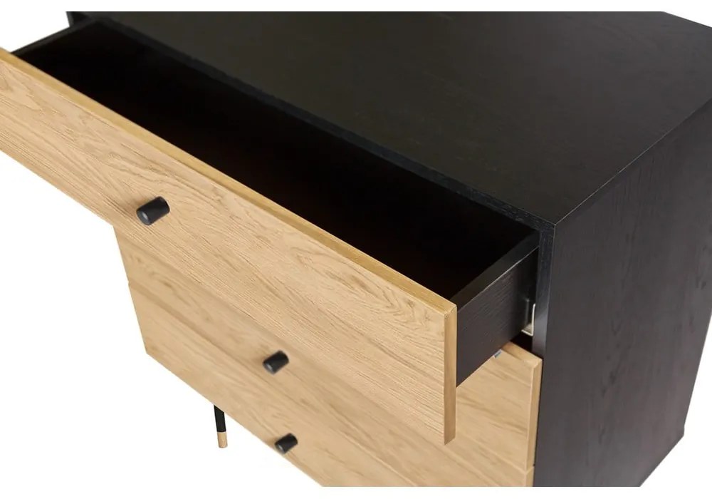 Fekete-natúr színű magas komód tölgyfa dekorral 80x87 cm Jugend – Woodman