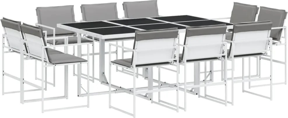 vidaXL 11 részes fehér textilén kerti étkezőgarnitúra párnákkal