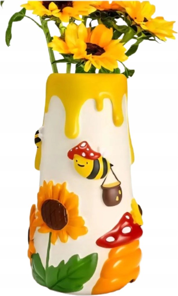 Virágváza 21cm Dekoráció Színes Napraforgóval és Méhecskével