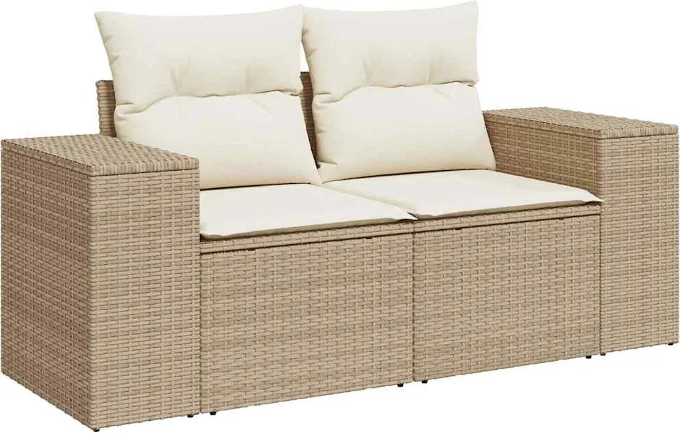 vidaXL 2 személyes bézs polyrattan kerti kanapé párnával