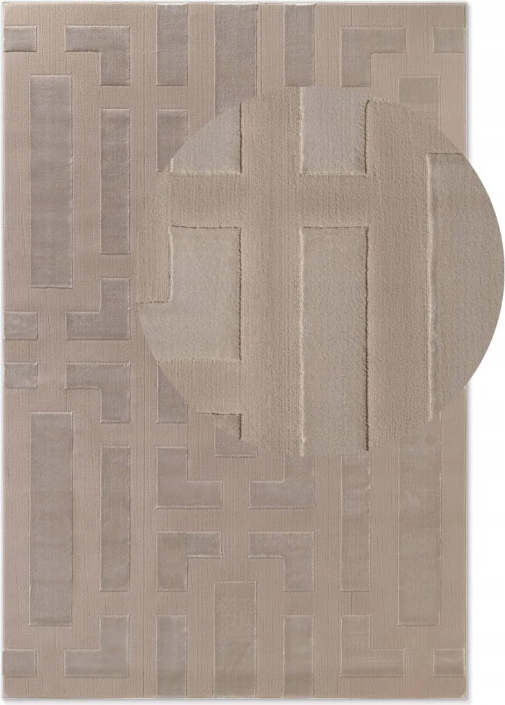 Nappali szőnyeg 160x235cm, plüss bézs haj, modern 3D minta