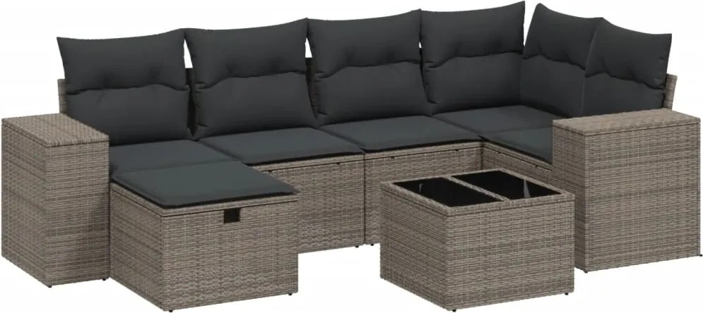 vidaXL 7 részes világosszürke polyrattan kerti ülőgarnitúra párnákkal