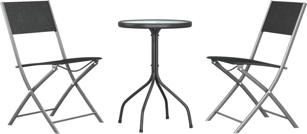 vidaXL 3 részes fekete acél kerti étkezőgarnitúra
