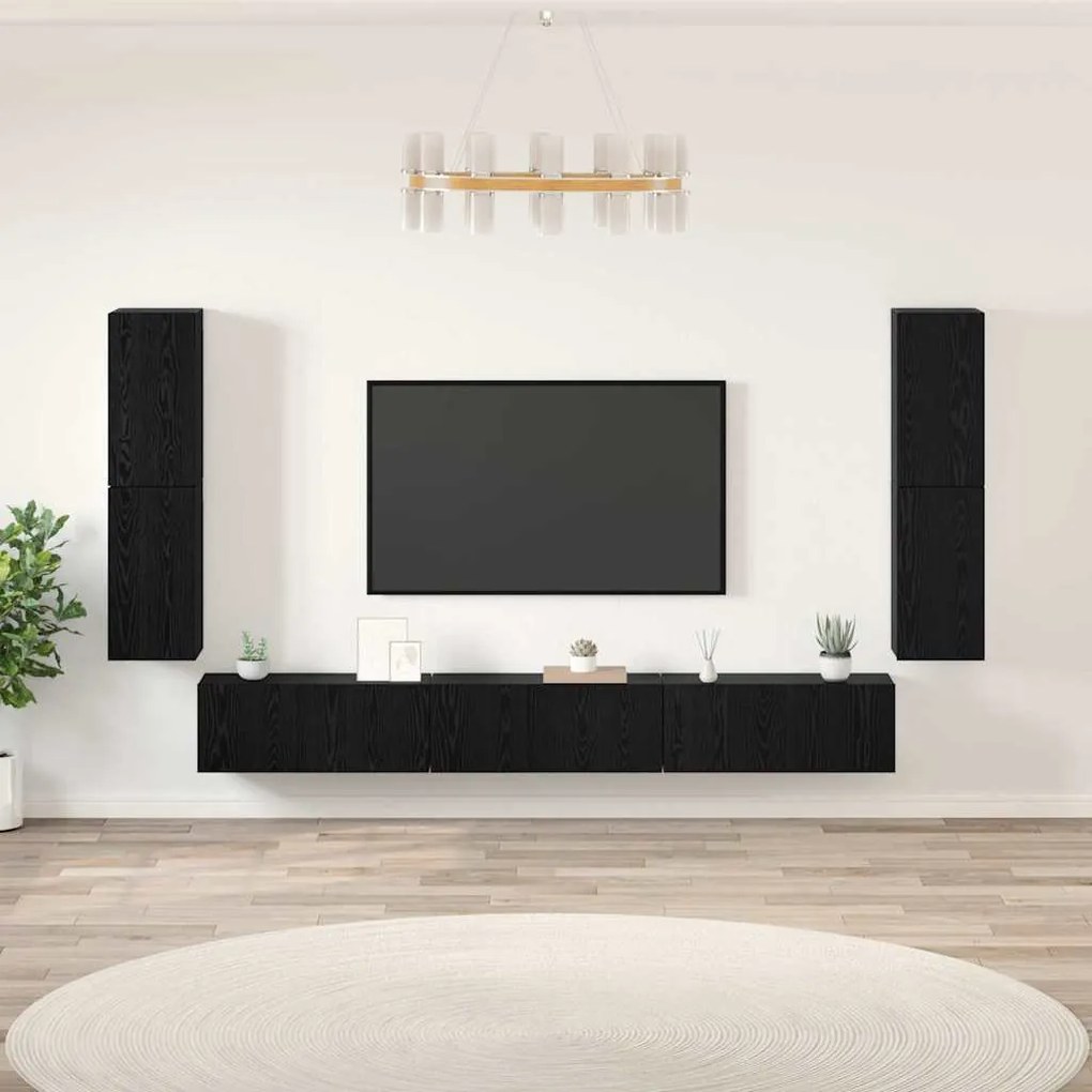 TV szekrény garnitúra 5 pcs Musta tammi Faanyag