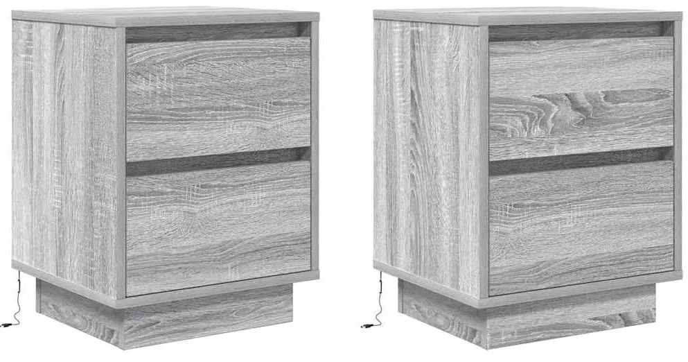 2 db szürke sonoma éjjeliszekrények LED világítással 38x34x50cm