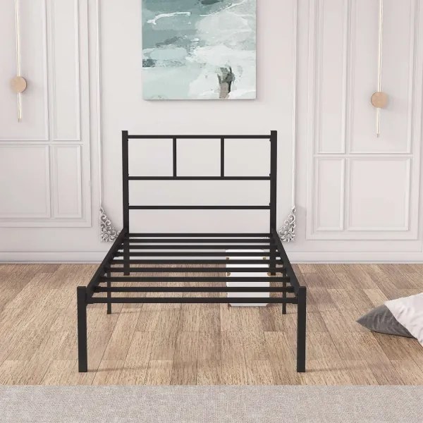 ROVAN fém egyszemélyes ágy, 90x200 cm, fekete, 120 kg teherbírás