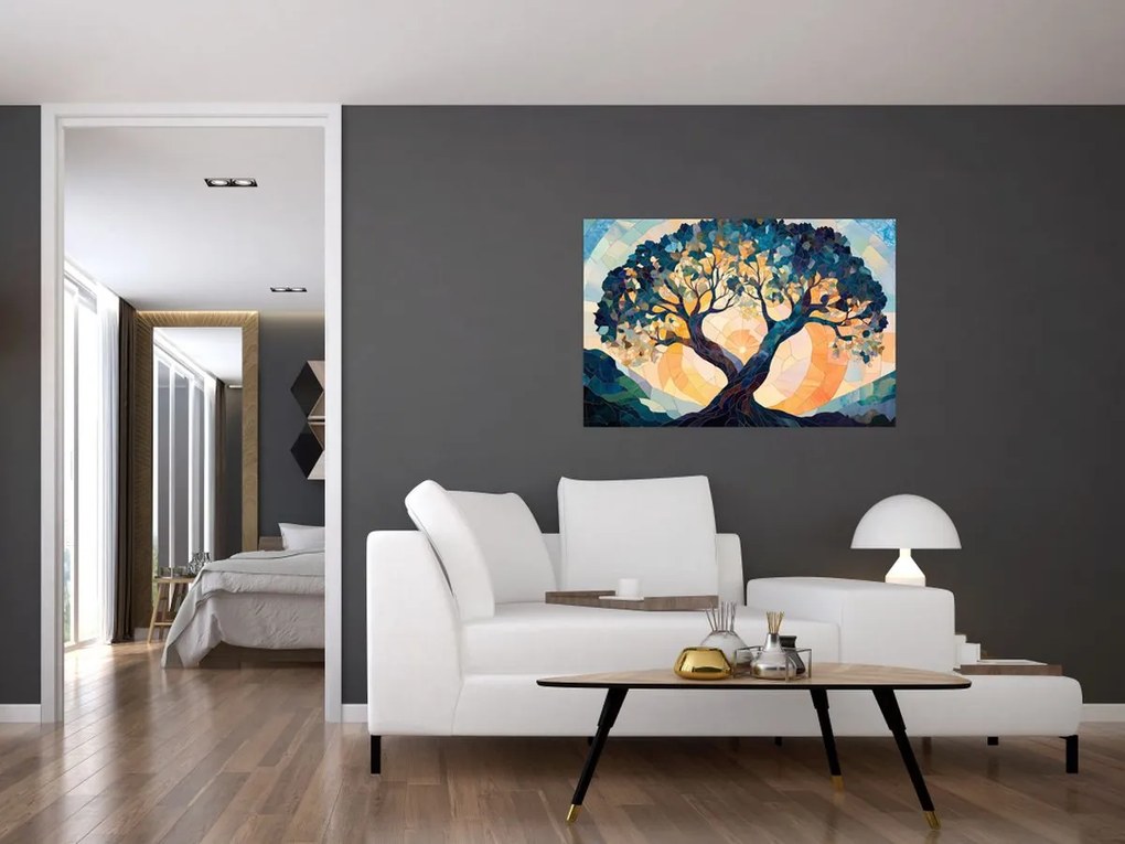 Kép – Mozaik – nap és fa II. (90x60 cm)
