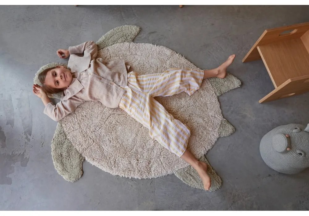 Bézs mosható kézi szövésű pamut gyerek szőnyeg 110x130 cm Sea Turtle – Lorena Canals