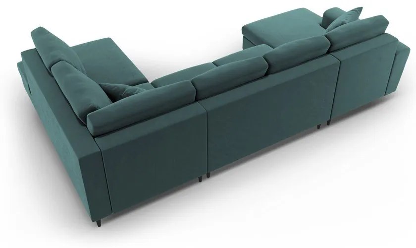 Petróleum színű bársony kinyitható tárolóhelyes sarokkanapé (jobb oldali-U alakú) Kyoto – Cosmopolitan Design