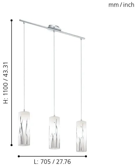Eglo 92741 - Mennyezeti függesztékes lámpa RIVATO 3xE27/60W/230V