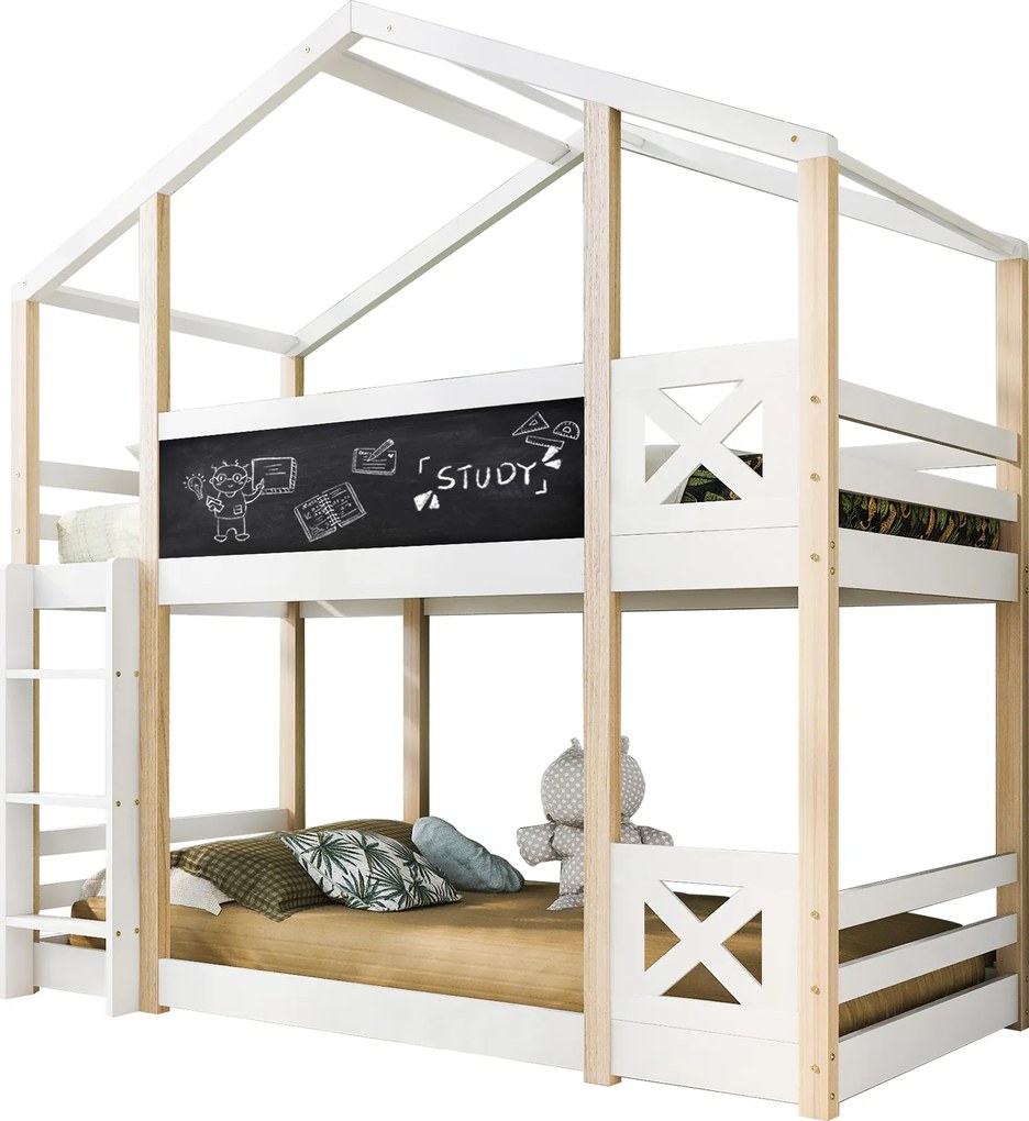 Gyerekágy Emeletes ágyak Faház 90x200cm Létrával