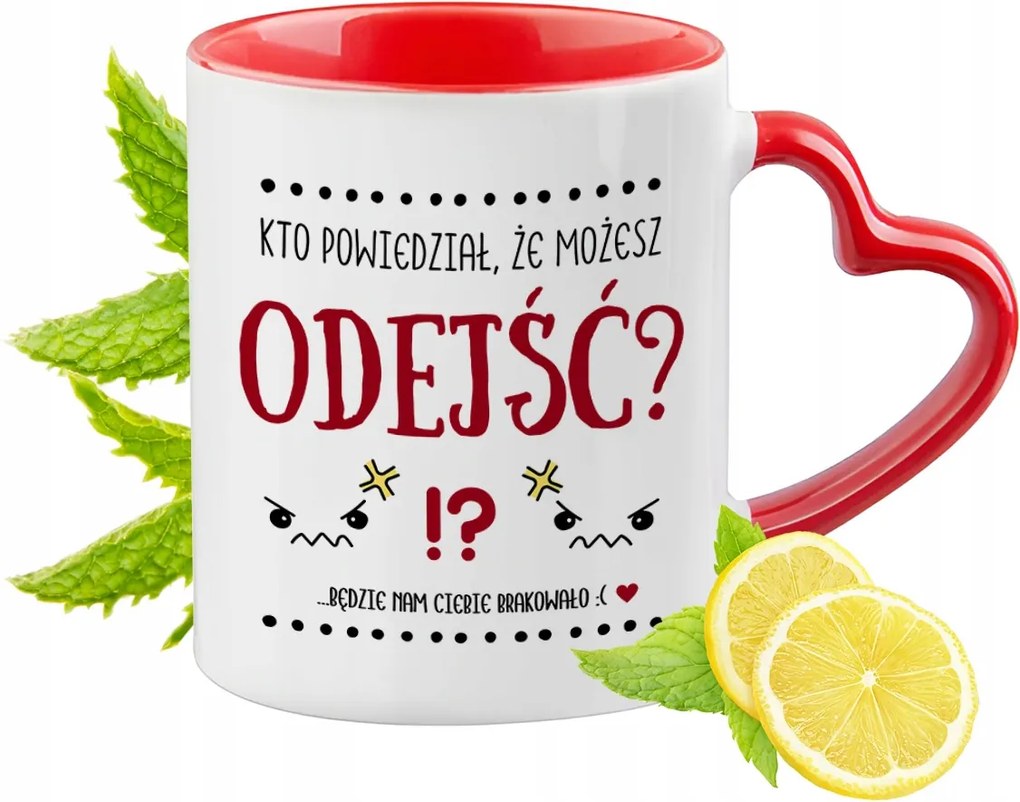 Búcsú a munkától Piros bögre szív alakú füllel Ajándék