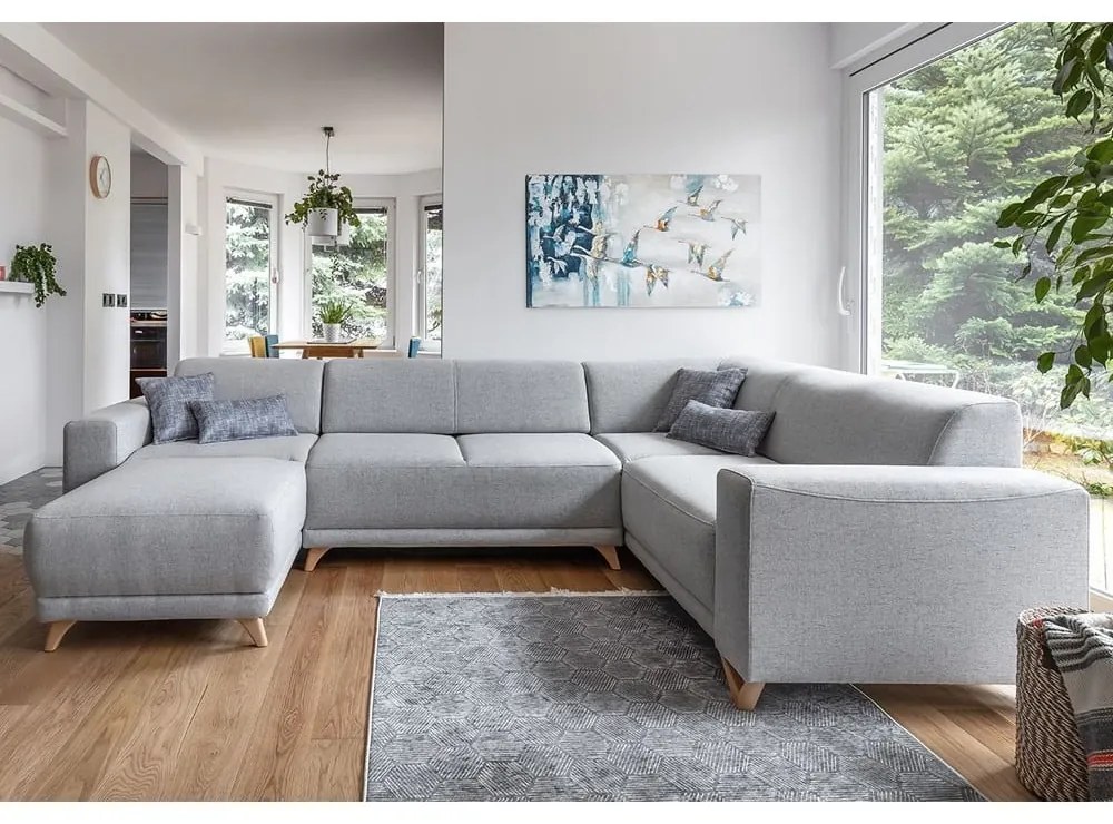 Világosszürke kinyitható-tárolóhelyes sarokkanapé (jobb oldali-U alakú) Classy Sophie – Miuform