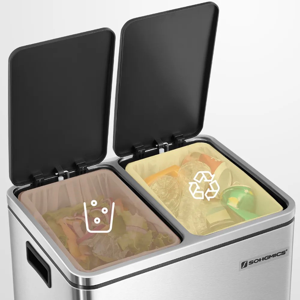 SORT hulladékgyűjtő tartály 30l (2×15l), ezüst SongmicsHome