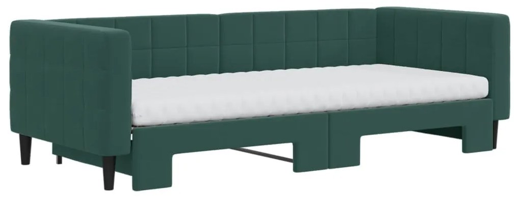 sötétzöld kihúzható bársony heverő matraccal 90 x 200 cm