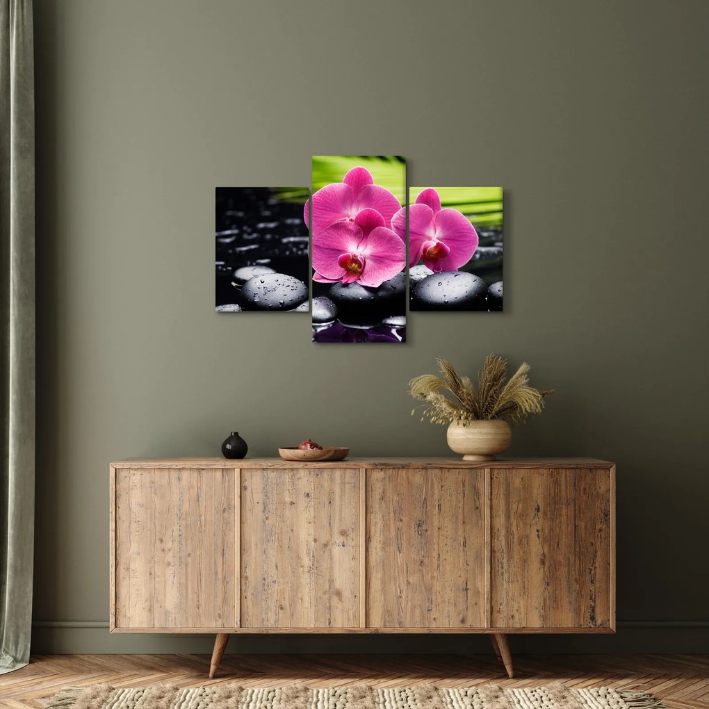 Kép - Rózsaszín orchidea pálmalevéllel (90x60 cm)