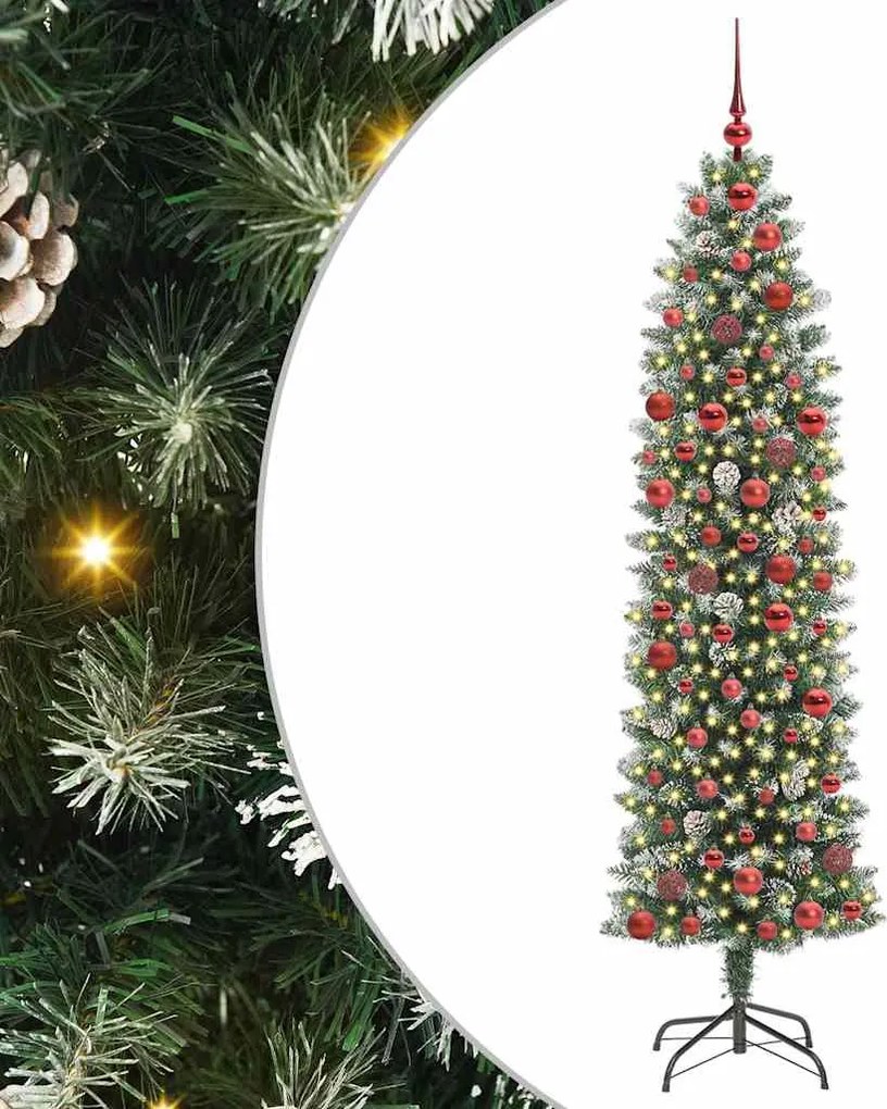 vidaXL Mű Karcsú Karácsonyi Fa 300 LED-del Zöld és Fehér 180 cm