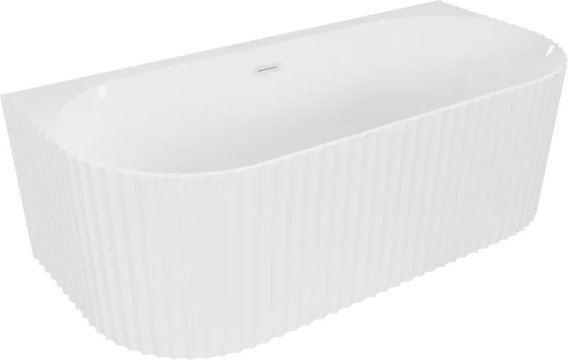 Mexen Sella szabadon álló falhoz állítható bordázott kád 150 x 75 cm, fehér fényes, fehér túlfolyó - 52711507500-20