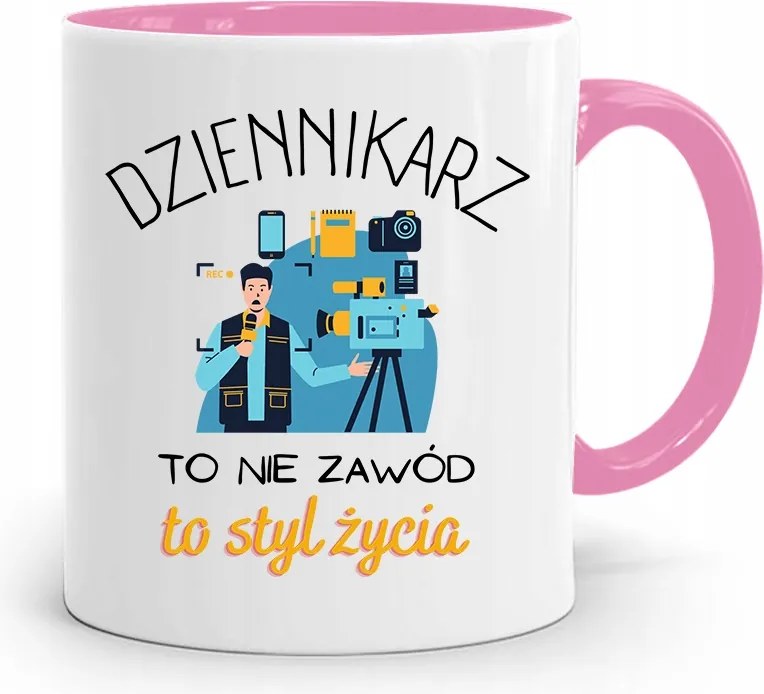 Rózsaszín Bögre Ajándék Riporter Újságírónak, fényképes nyomtatással