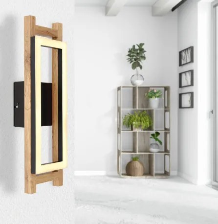 Globo 67266W Fali lámpa fém fekete matt, MDF sötétbarna, műanyag fehér, SzxM: 135x450mm, Mélység: 75mm, tartozék: LED 10W 230V, 1050lm forrás, 400lm kimenet, 3000K