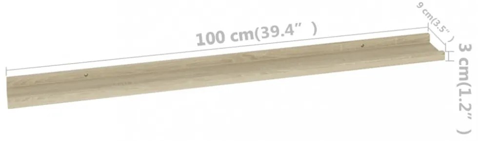 4 db sonoma tölgy színű fali polc 100 x 9 x 3 cm