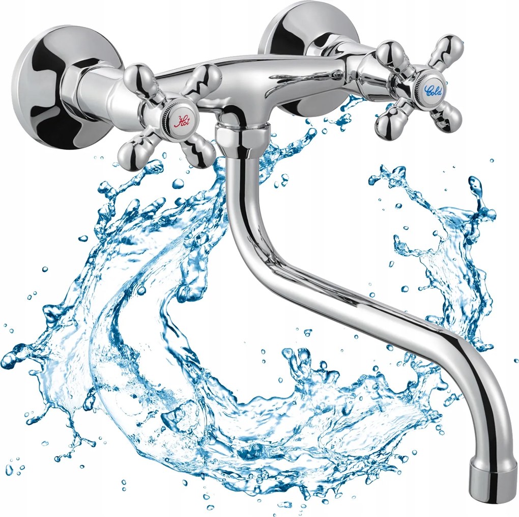 Konyhai Mosogató Csaptelep Fali Diamond Retro Króm Sárgaréz Mosogató