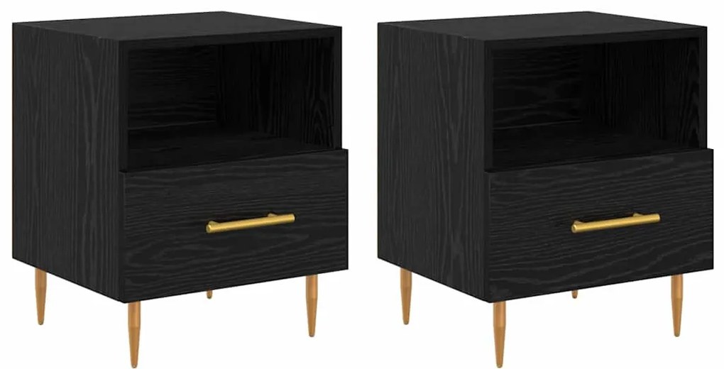 Éjjeli asztal fiókkal 2 pcs Fekete 40 x 35 x 47.5 cm Faanyag