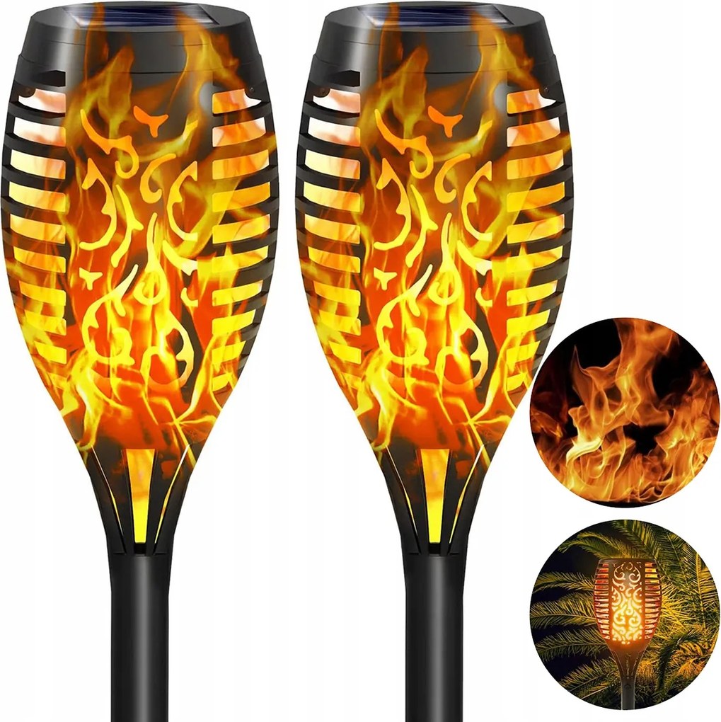 2x Led-es Napelemes Lámpák Kerti Fáklya Beszúrható Láng Kerti Tűz
