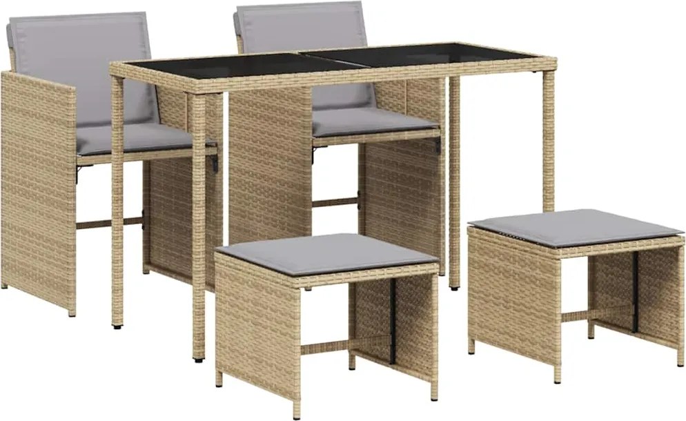 vidaXL 5 részes vegyes bézs polyrattan kerti étkezőgarnitúra párnákkal