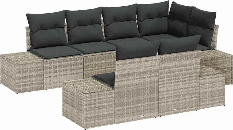 vidaXL Kerti Kanapé Szett tárolóval 7 pcs Világosszürke polirattan