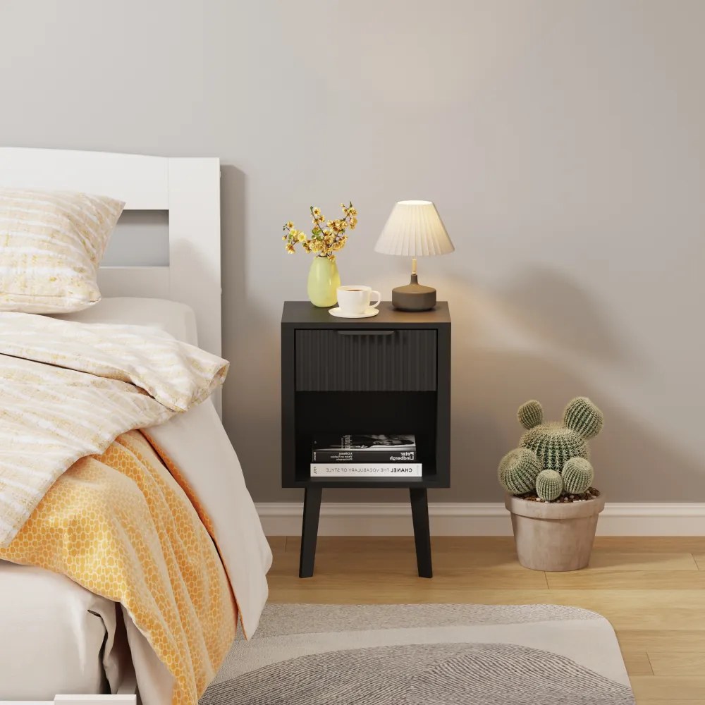 Éjjeliszekrény, fekete, TOBI