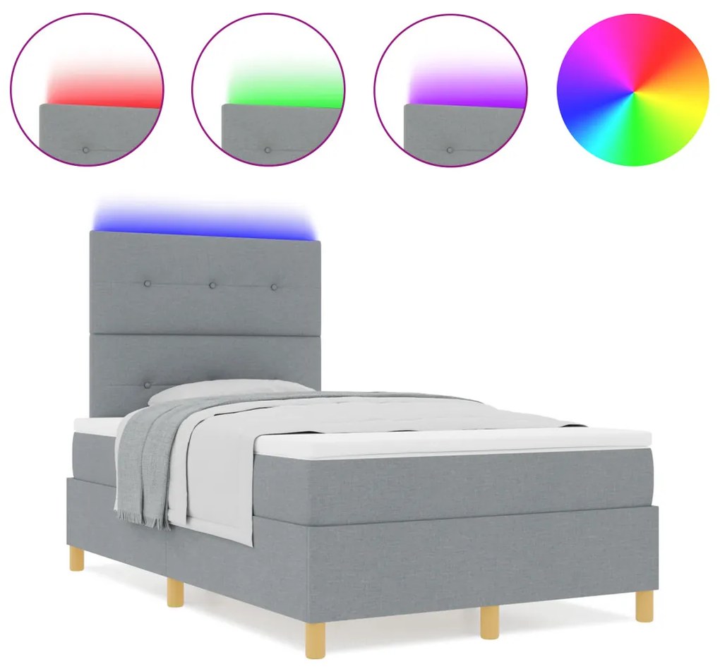 Box Spring Ágy Matrac &amp; LED Világosszürke 120x190 cm Szövet