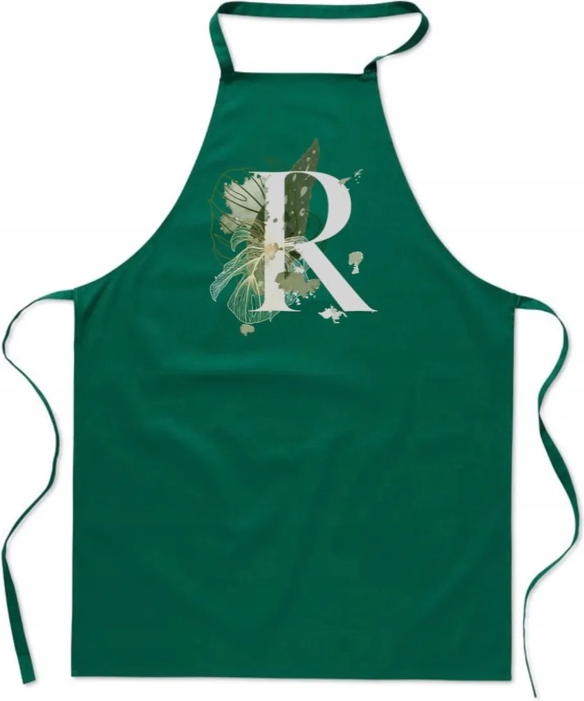 Konyhai Kötény zöld R Betűvel név monogram Roksana Rafał FA_410_z