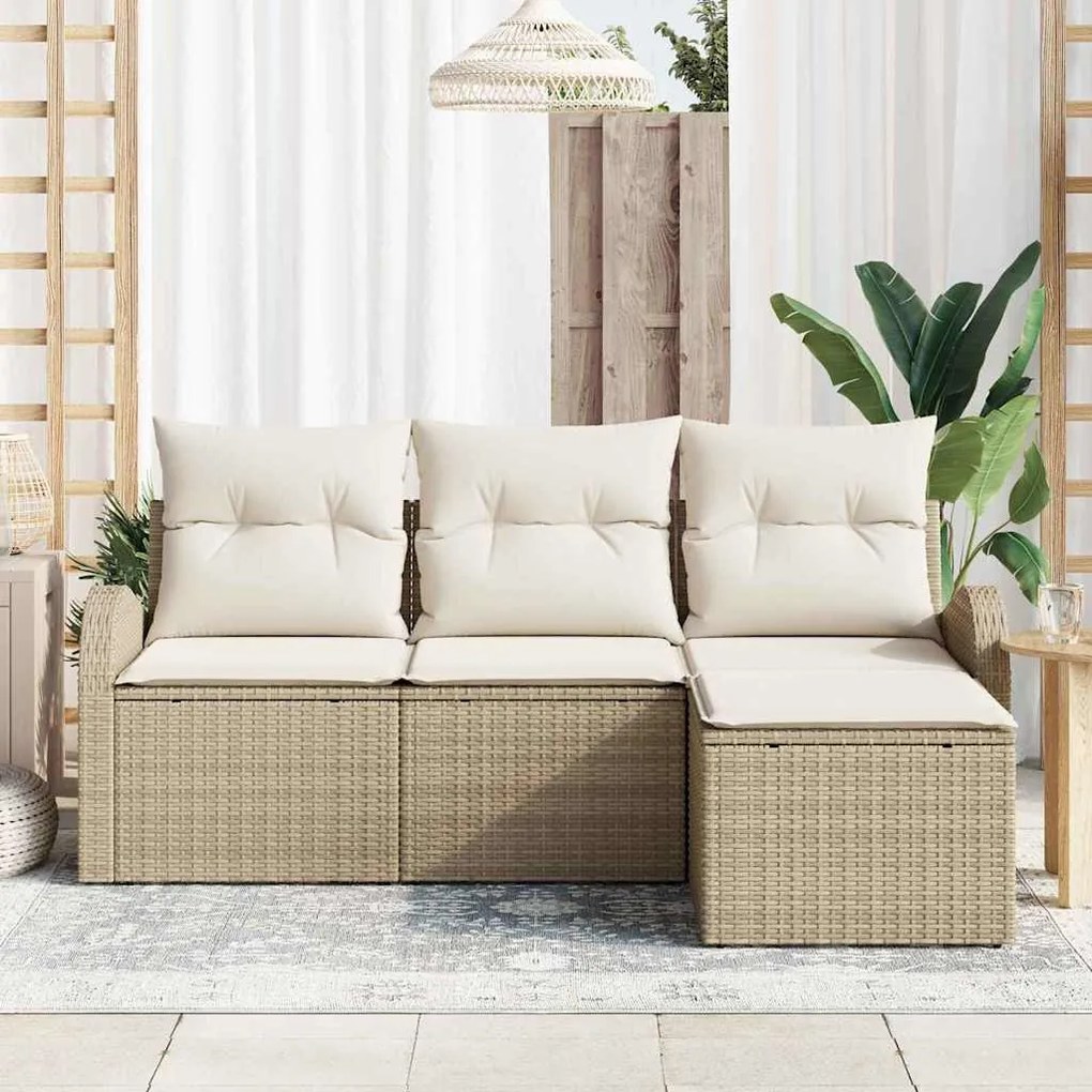 Kerti Kanapé Szett párnával 4 pcs Bézs és fehér Poli rattan